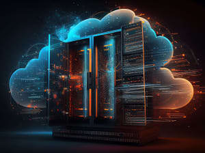 A digitized cloud with gates in the middle 